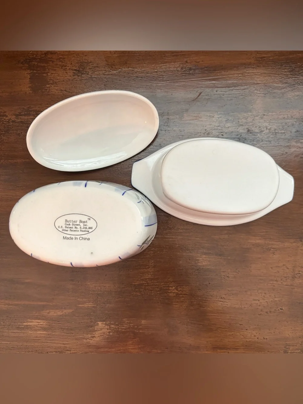 Vntg 3 Piece Cook Street Butter Boat Blueberry Floral Vine Water Cooled Butter